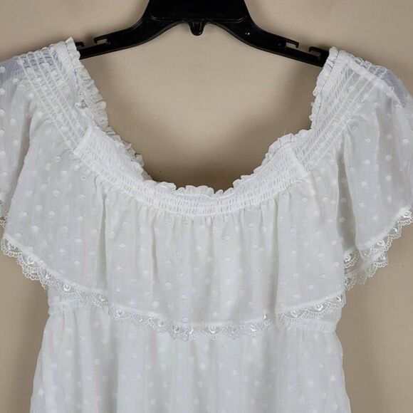 Torrid Size 1X Swiss Dot Off-Shoulder Top Lace Short Sleeve Blouse White - Picture 6 of 11